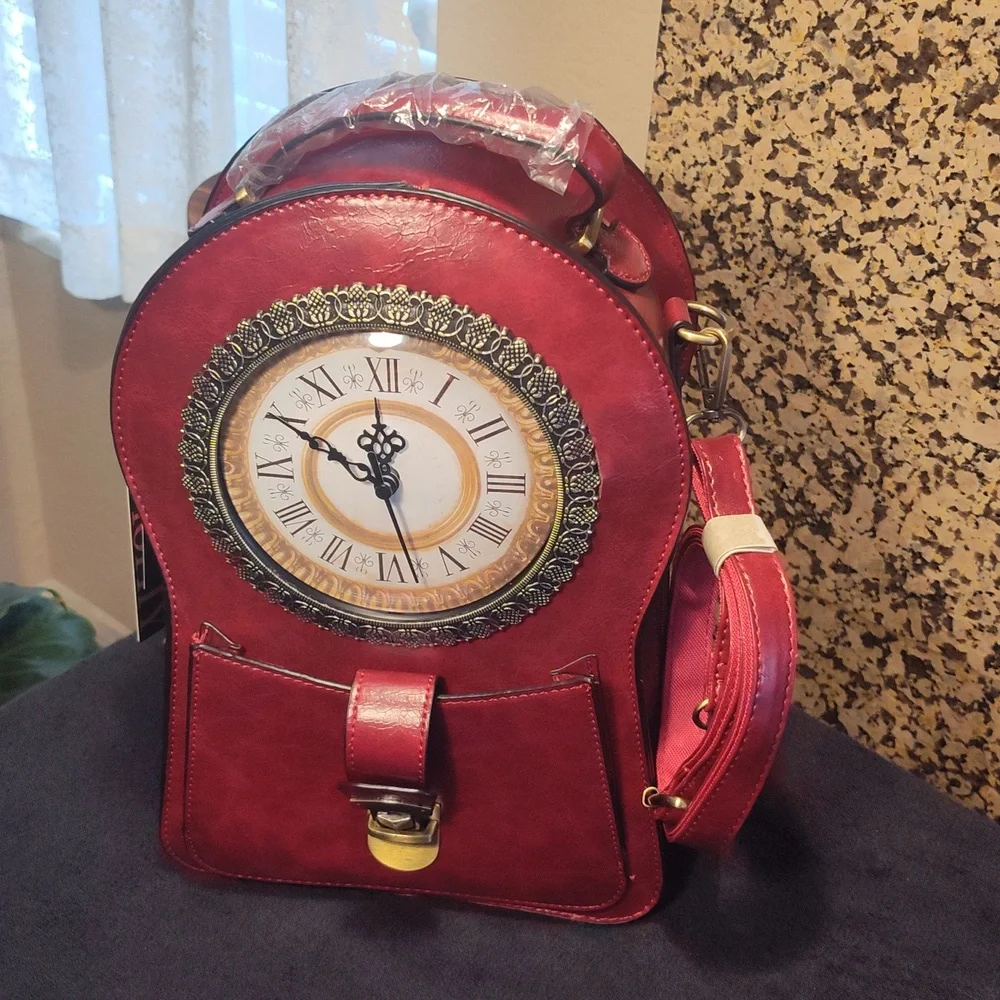 Diophy Red Backpack with Clock Design - Picture 7 of 8